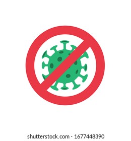Coronavirus Icon with Red Prohibit Sign. Stop pandemic virus.