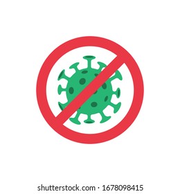 Coronavirus Icon with Red Prohibit Sign. Stop pandemic virus.