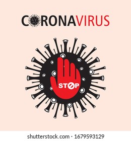 Coronavirus Icon with Red Prohibit Sign, 2019-nCoV Novel Coronavirus Bacteria.  Stop Coronavirus Concepts.