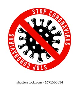 Coronavirus Icon with Red Prohibit Sign, 2019-nCoV Novel Coronavirus Bacteria. No Infection and Stop Coronavirus Concepts. Dangerous Cell from China