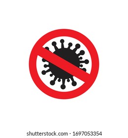 coronavirus Icon with Red Prohibit Sign. Without Infection and Stop Covid-19. Isolated Vector Icon.