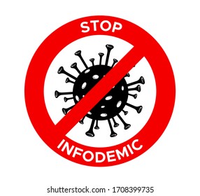 Coronavirus Icon with Red Prohibit Sign. Stop Infodemic