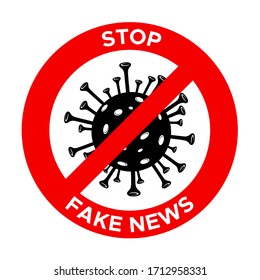 Coronavirus Icon with Red Prohibit Sign. Stop fake news