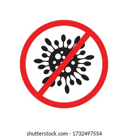Coronavirus Icon with Red Prohibit Sign