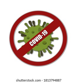 Coronavirus Icon with Red Prohibit Sign. Coronavirus Bacteria. Isolated vector icon