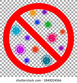 Coronavirus Icon with Red Prohibit Sign. Dangerous Coronavirus Cell. Isolated Vector Icon on transparent background