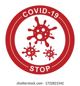 Coronavirus icon with red prohibited sign. Stop covid-19. Pandemic medical concept with dangerous. Vector illustration