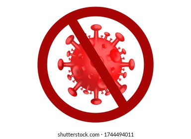 Coronavirus Ikone mit Rot verbietet den Eintrag, 2019-nCoV coronavirale Bacteria Roman. Gefährliche Koronavirus-Zelle in China, Wuhan. Isolierte Vektorsymbole ...