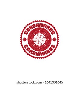 coronavirus icon and round distressed stamp seal with Coronavirus text. Coronavirus icon, 2019-nCov novel coronavirus concept resposible for asian flu outbreak and coronaviruses influenza as dangerous