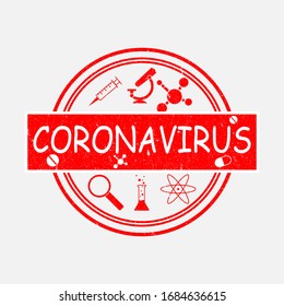 Icono del Coronavirus y sello redondo con angustia con texto Coronavirus. Diseño de vectores