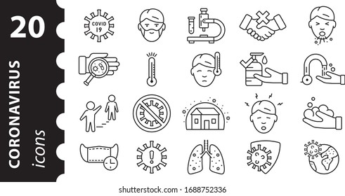 Coronavirus icon set. Coronavirus 2019-nCoV. Isolated vector symbols.