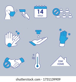 Coronavirus Icon Set of 9 Line and Fill Icons
