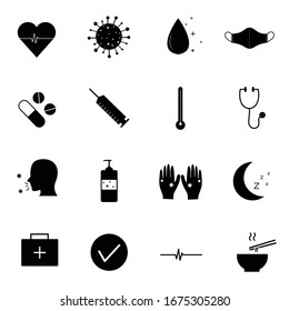 Coronavirus Icon Set, Contagious Disease, Causes and Symptoms of Illness Prevention and maintenance of health Use for infographics or website. COVID-19 Vector Illustration