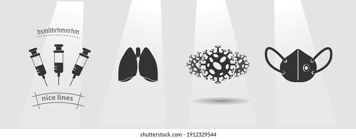 coronavirus icon set with covid 19 icons of syringe, medical mask, lungs