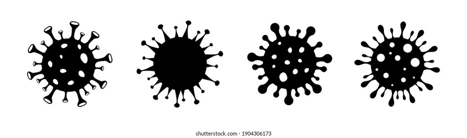 Coronavirus icon set. Different black virus signs. Vector icons isolated on white