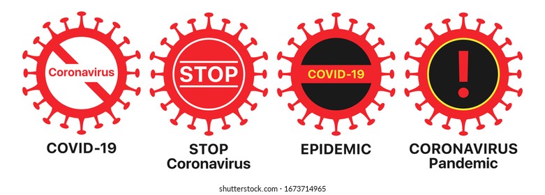 Coronavirus Icon Set. Globale Epidemie der COVID-19-Infektion, Warnzeichen gesetzt. Eine Koronavirus-Pandemie, eine gefährliche Ausbreitung der Virusinfektion weltweit. Vektorillustration