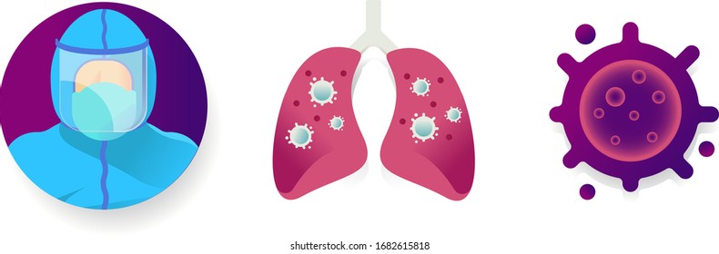Coronavirus icon set for infographic. Editorial, social media or website. symptoms, transmission, prevention, treatment. Novel Coronavirus 2019-nCoV. 2019 and 2020 pandemic
