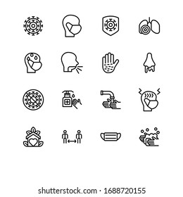 Icono de Coronavirus para infografía o sitio web en lineal, icono de esquema aislado en fondo blanco