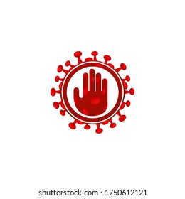 Icono de coronavirus con las manos paradas Signo, bacterias del coronavirus Covid-19. No Infección y Parar el Coronavirus para una nueva normalidad después del concepto de covid-19 pandémico.