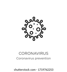 Coronavirus icon. Thin linear coronavirus outline icon isolated on white background from Coronavirus Prevention collection. Modern line vector sign, symbol, stroke for web and mobile