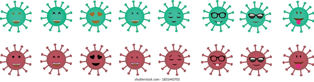 Coronavirus icon vector set. Covid-19 ncov corona virus flat emoji and emoticon with angry, cry and surprise facial expression . Vector illustration.