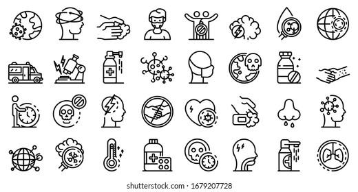 Coronavirus icons set. Outline set of coronavirus vector icons for web design isolated on white background