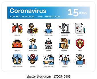 Iconos de Coronavirus para diseño web, libro, anuncios, aplicación, proyecto, etc.