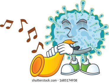 Coronavirus illness cartoon character playing music with a trumpet