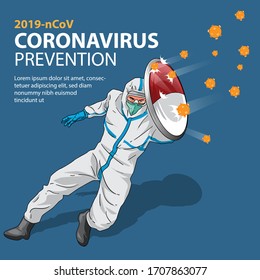 Coronavirus Illustration - Medical fighting the coronavirus desease with the protective suit