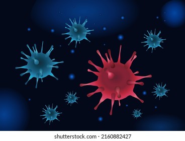 Coronavirus illustration. New deadly disease-causing viruses such as COVID-19 or SARS. Organism illustration. Virus seen micro. Virus floating in a cellular environment , influenza background. Red