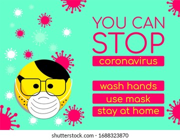 Coronavirus illustration, rules in epidemic time banner