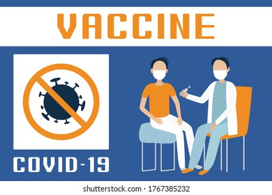 Immunisierung mit Coronavirus. Cartoon-Stil. Vektorgrafik.