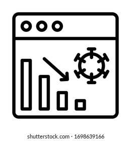impacto de coronavirus en el concepto de gráfico de barras, gráfico de tendencias descendentes con símbolo de virus en fondo blanco, diseño de icono de vector de interfaz de datos