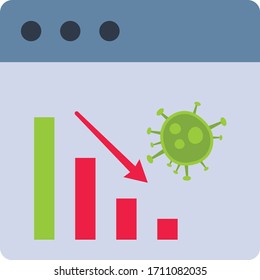 coronavirus impact showing in bar graph concept, downwards trends chart with virus symbol on white background, Data Interface vector Flat icon design