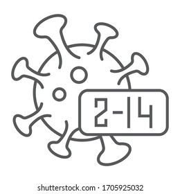 Coronavirus incubation period thin line icon, infection and covid-19, virus sign, vector graphics, a linear icon on a white background, eps 10