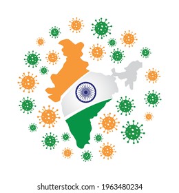 Coronavirus in India banner poster icon logo sticker illustration. Covid-19 bacterias background. 2019–nCoV Coronaviruses India. Coronavirus outbreak vector design. Stay home stay save web template.