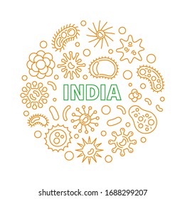 Coronavirus en la India vector round 2019-nCoV ilustración del esquema conceptual sobre fondo blanco