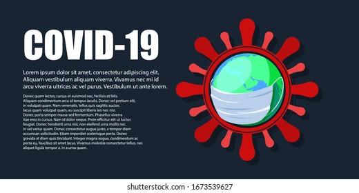 Coronavirus, infected by virus planet globe Earth in protection mask isolated vector flat illustration.