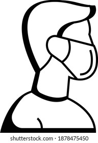 Coronavirus infected person side view concept, covid-19 victim on white background, Man is wearing face mask to avoid spreading ncov infection vector icon design