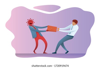 The Coronavirus Infection Bacterium Robs The Case Of A Businessman. Covid -19 Robs A Person Of Work. The Concept Of Unemployment And Job Loss. An Unemployed Office Manager Is Fighting For His Job.