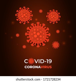 Coronavirus infection cell on a dark red abstract background. Coronavirus symbol on dark vector background. COVID-19 pandemic red background vector illustration.