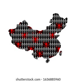 Coronavirus infection in China map. Chinese of epidemic of disease. Spread of  sickness