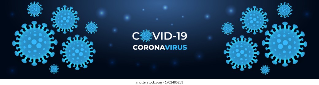 Coronavirus infection covid-19, dark blue medical banner. Dark vector background corona virus cell 2019-ncov virus. COVID-19 pandemic medical banner. Abstract vector illustration.