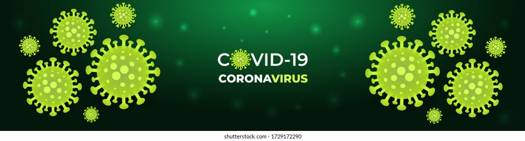 Coronavirus infection dark green medical banner. Dark vector background corona virus cell. COVID-19 pandemic medical banner. Abstract vector illustration.