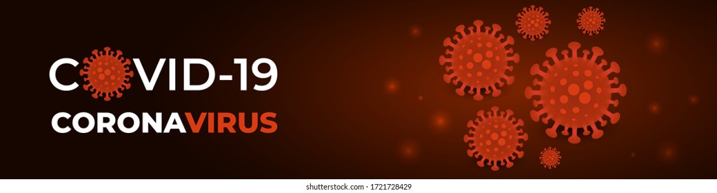 Coronavirus infection, dark red banner. Dark vector background covid-19 cell. 2019-ncov pandemic medical banner. Red abstract vector illustration.