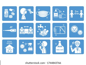 Coronavirus infection prevention icon set.