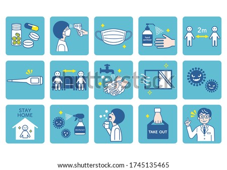 Coronavirus infection prevention icon set.