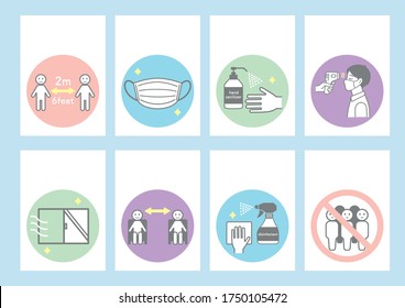 Coronavirus infection prevention measures poster set.