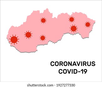 Coronavirus infection in Slovakia. Slovakia map with random microbe cell symbols.