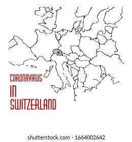 Coronavirus infection in Switzerland, Europe map with emphasized country. 2020 disease. Vector stock illustration in cartoon style.
